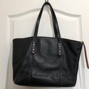 Fossil Pebbled Black Leather Tote Bag